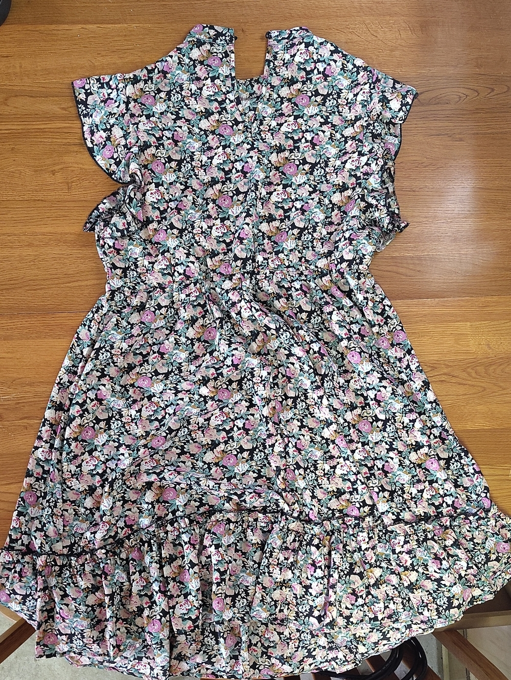 SHEIN Black Floral Midi Dress with Pink & Cream Blooms
